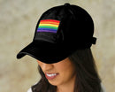 Bulk Embroidered Rectangle Rainbow Flag Hats in Black - We Are Pride Wholesale