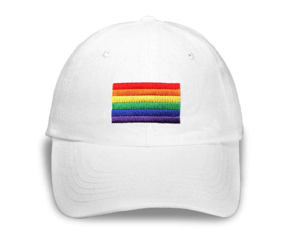 Bulk Embroidered Rainbow Rectangle Flag Hats in White - We Are Pride Wholesale
