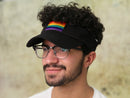 Wholesale Embroidered Rectangle Bulk Rainbow Flag Visors in Black, LGBTQ Gay Pride Awareness