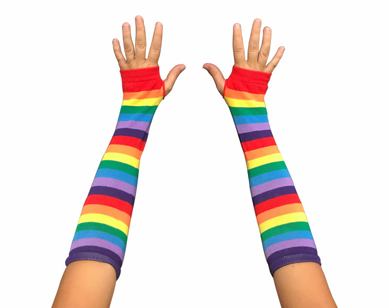 Rainbow Striped Fingerless Elbow Length Gloves - We Are Pride Wholesale