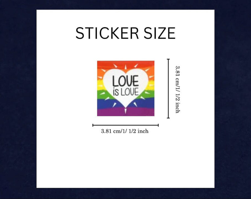 Square Bulk Rainbow Love is Love Heart Stickers, LGBTQ Gay Pride Awareness