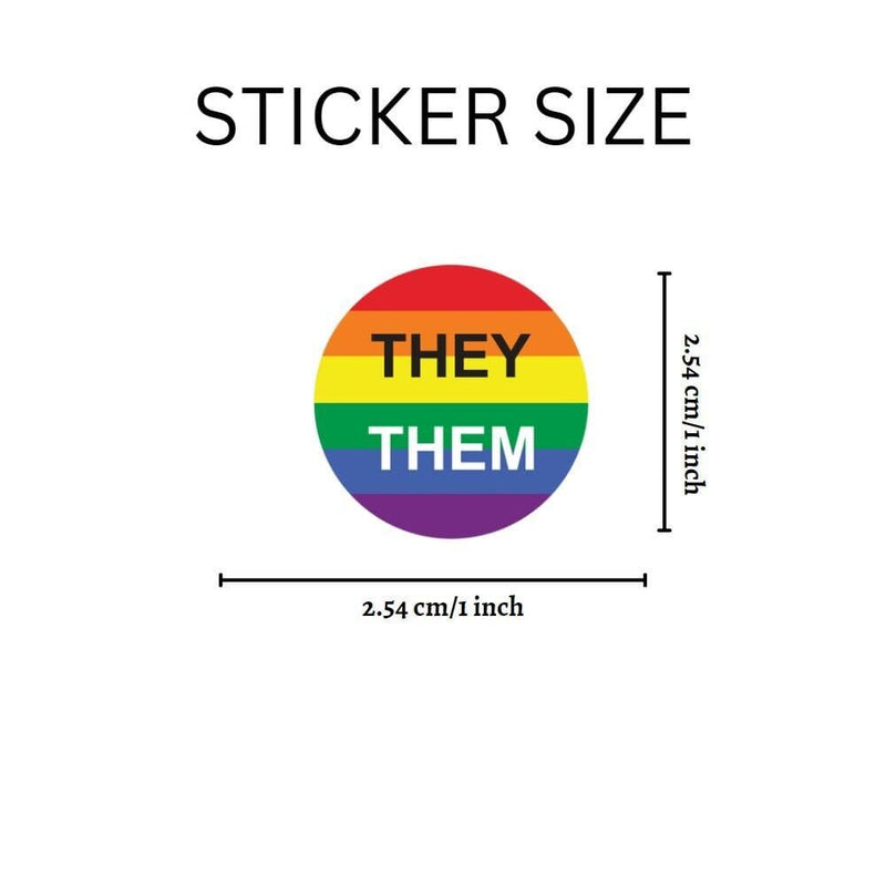 They Them Pronoun Rainbow Stickers for Gay Pride, LGBTQ Rainbow